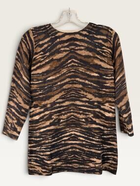 Talbots Pure Cashmere Sweater Tunic S Tiger Zebra Animal Print Brown Black